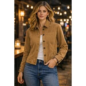   A.M.I. Women Tan corduroy lightweight stretch jacket Sz XL snap jacket 